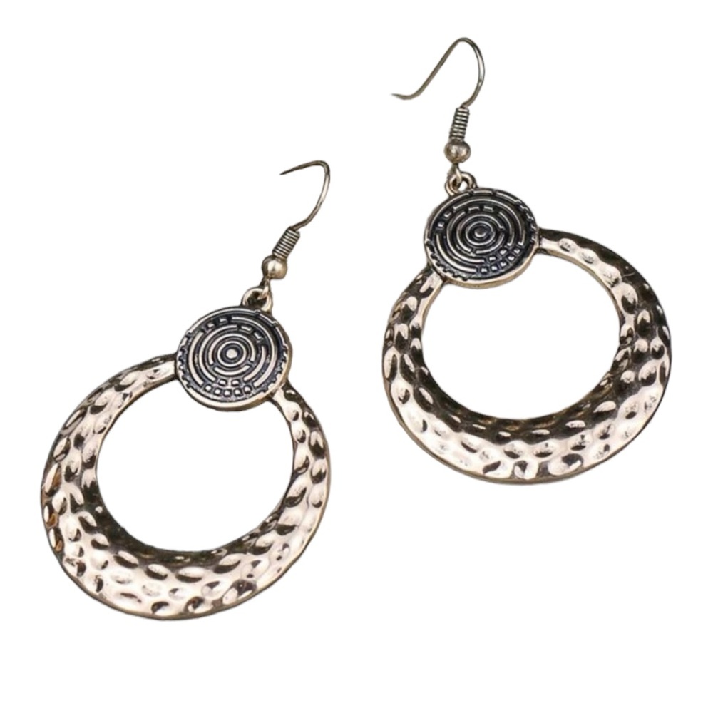 Hammered Gold Tone Round Lightweight Drop Earrings